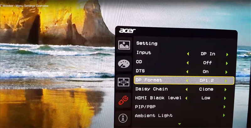 Acer XR341CK Settings